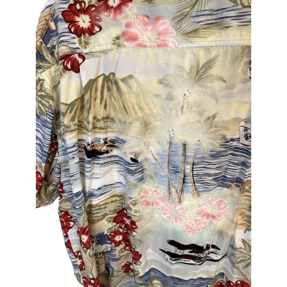 Big Dog Hawaiian Shirt Large Rayon Aloha Cruise Ship Airplane Floral VTG - Picture 5 of 5